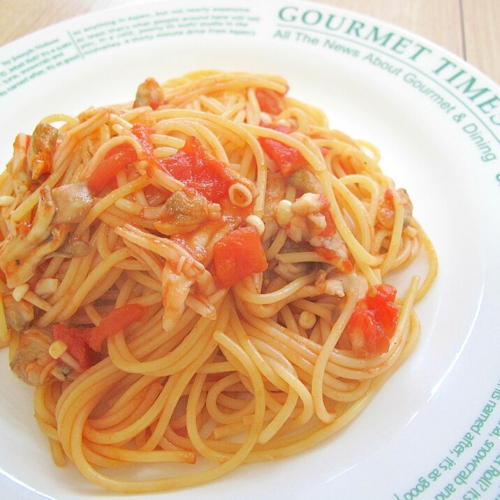 フライパン一つ✨あさりと舞茸えのきのトマトパスタ✨